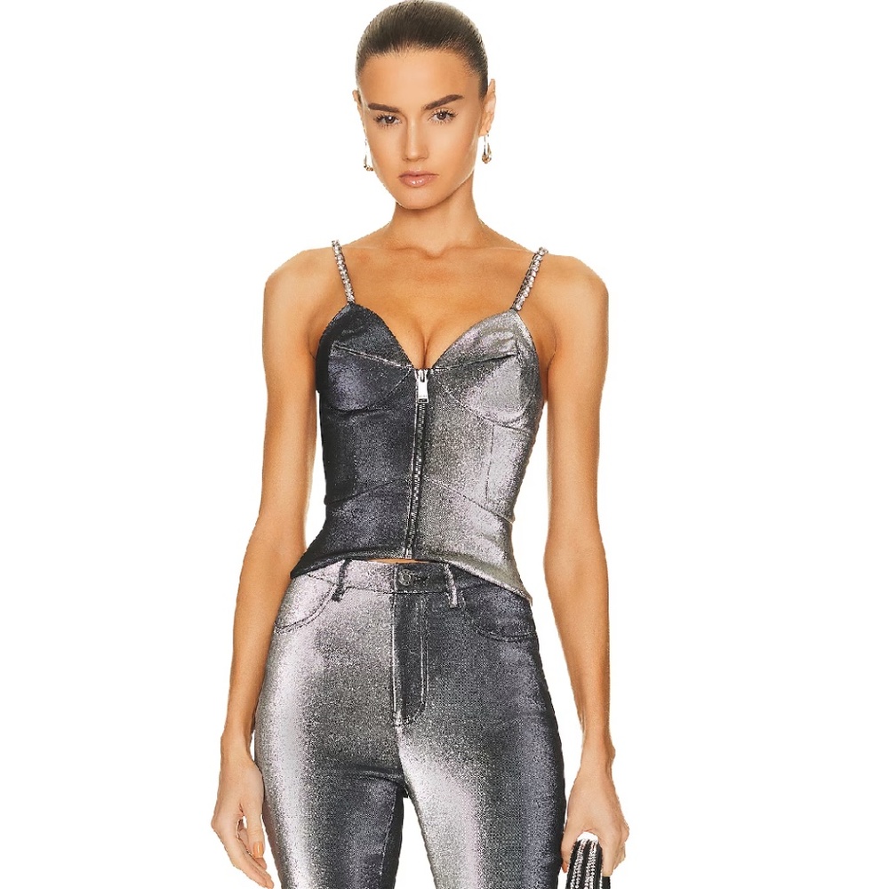 AREA V-Neck Sleeveless Silver Grey Party Crop Top Size S